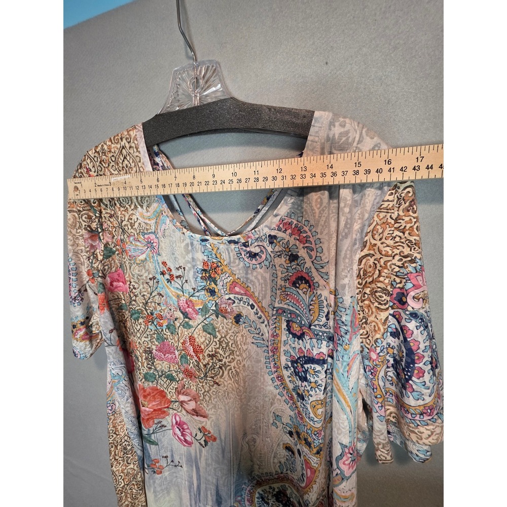 Catherines Womens 1X Mixed Floral Paisley Rhinestone Strappy Neck Tunic Top Pink - Picture 6 of 12